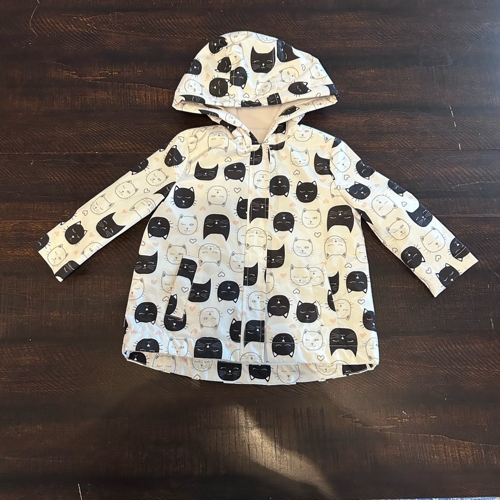 dip Kids Raincoat with Black and White Cat Print